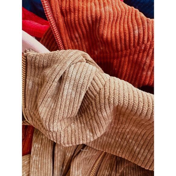 Charlotte Corduroy Acid Wash Hoodie Full Zip Up Jacket Rust - Picture 4 of 6